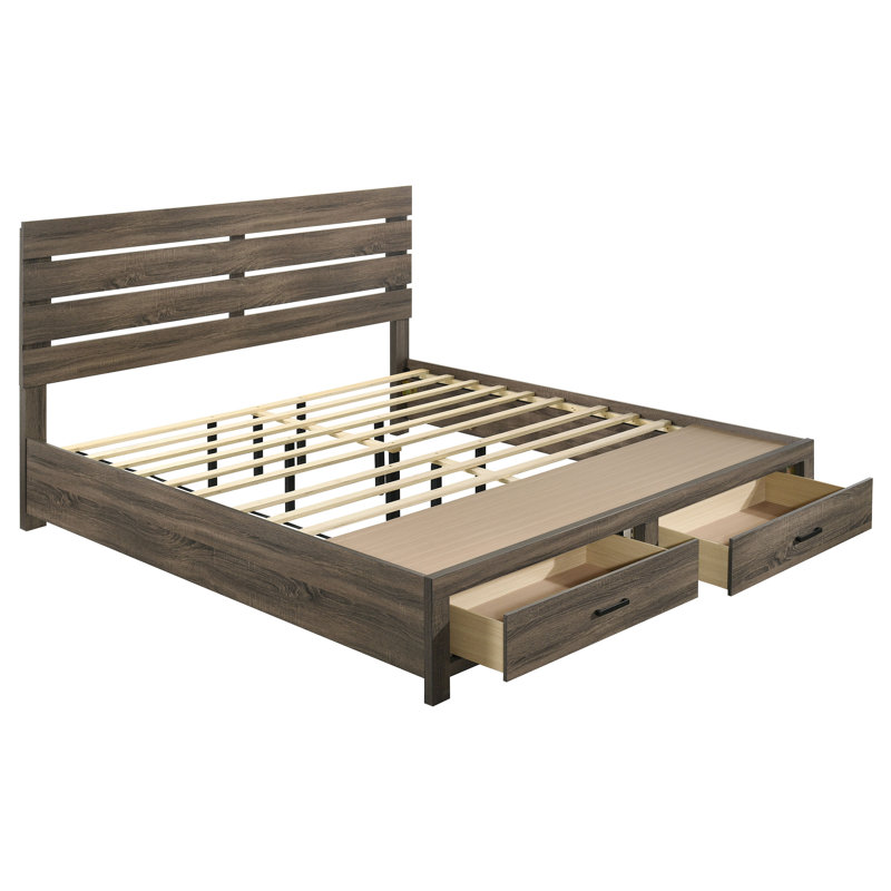 Axat Wood Eastern King Storage Panel Bed Barrel Oak, King, Brown