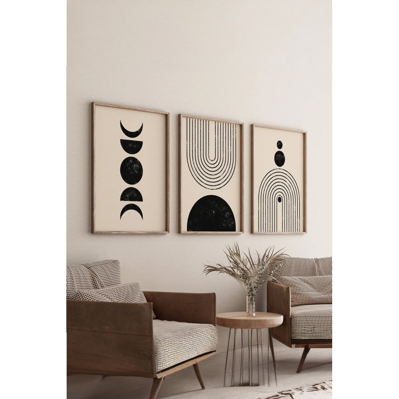 Ensemble de 3 peintures élégantes encadrées décoratives, 12,9 po x 18,9 po | Cadre 100% bois massif (épaisseur: 0,8 pouce), œuvre d'art 100% MDF | Impression numérique éclatante, parfaite pour la décoration de salon et de bureau