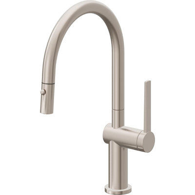 Pull-Down Kitchen Faucet With Button Sprayer - Low Arc Spout