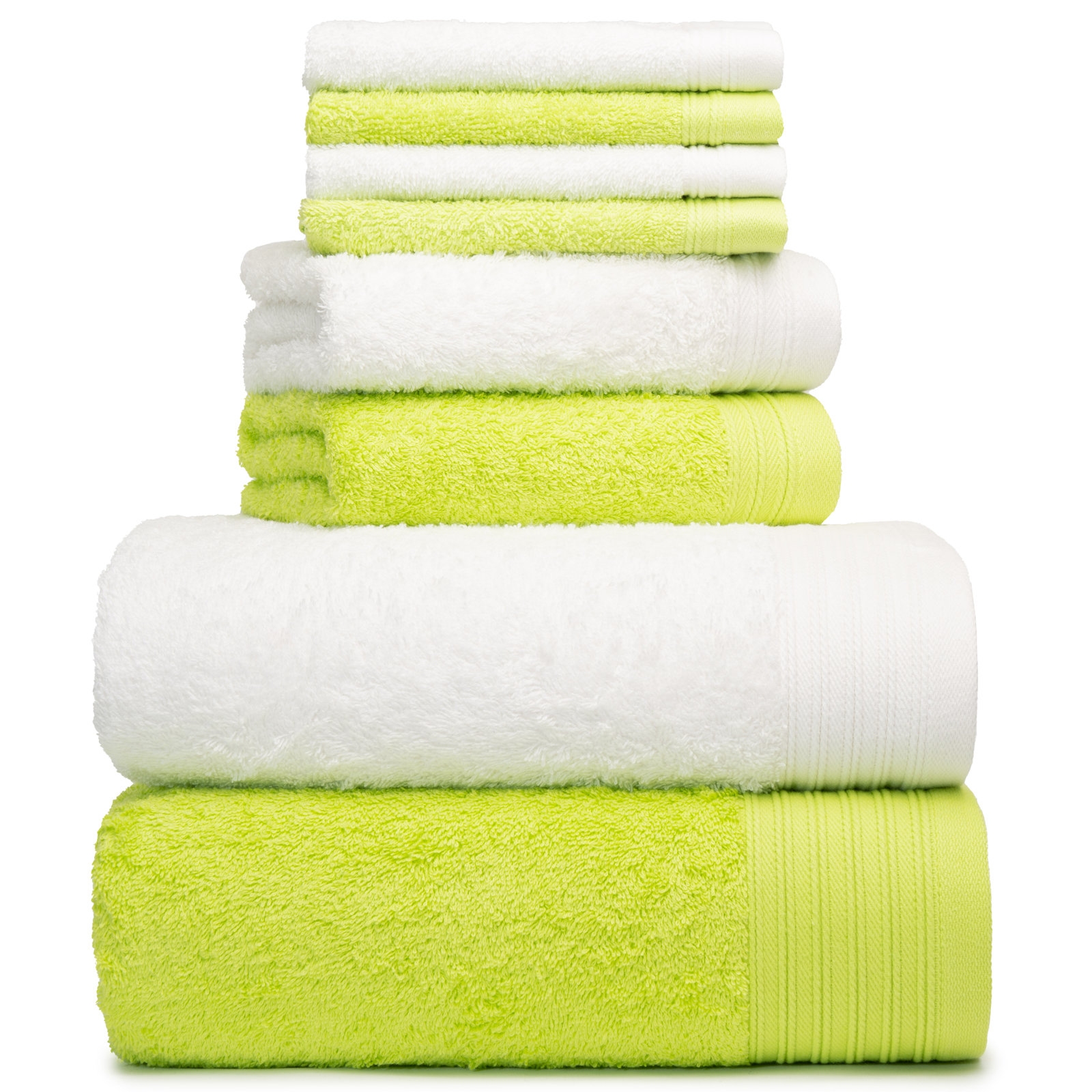 Doncia 8 Piece 100% Cotton Towel Set, Apple Green/White