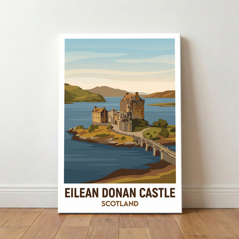 Eilean Donan Castle, Scotland - Romantic Highlands Travel Poster. Giclee Print on Wrapped Canvas. Wall Art, Home Decor - Castles & Palaces, Scotland 1 Piece Wrapped Canvas Wall Art
