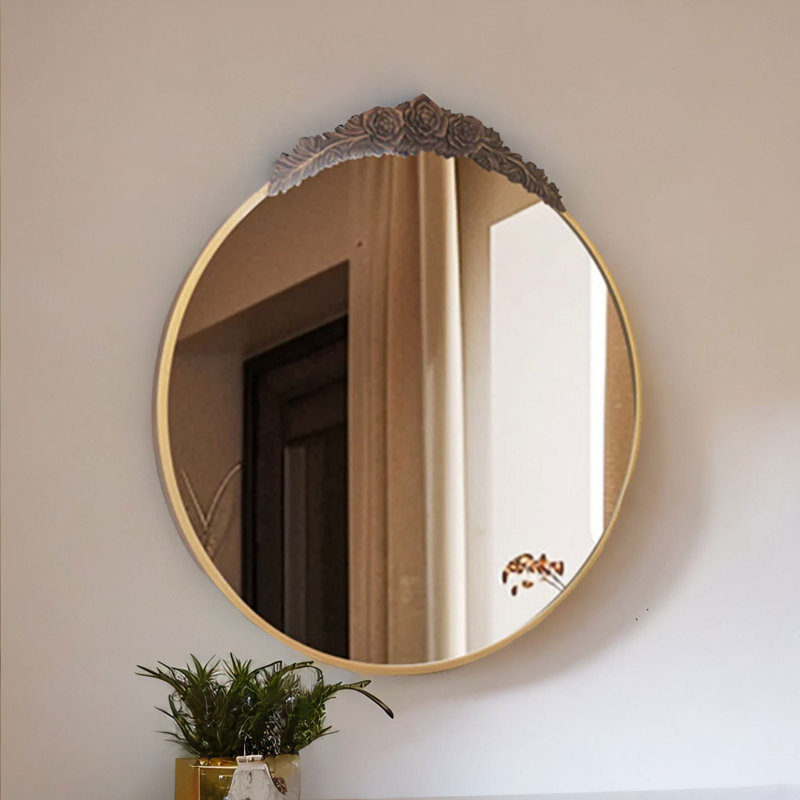 80CM Round Embossed Retro Wall Mirror For Bedroom Living Room