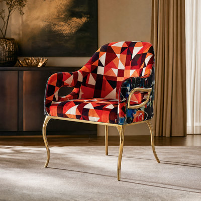Fauteuil d'appoint Premier Vivo à revêtement rembourré et à motifs, avec pieds dorés