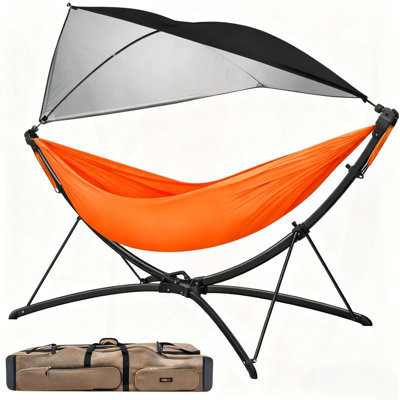 Hamac portatif d'extérieur / de jardin avec support à pliage rapide, parasol réglable et sac de rangement Chaise hamac pour adulte / enfant