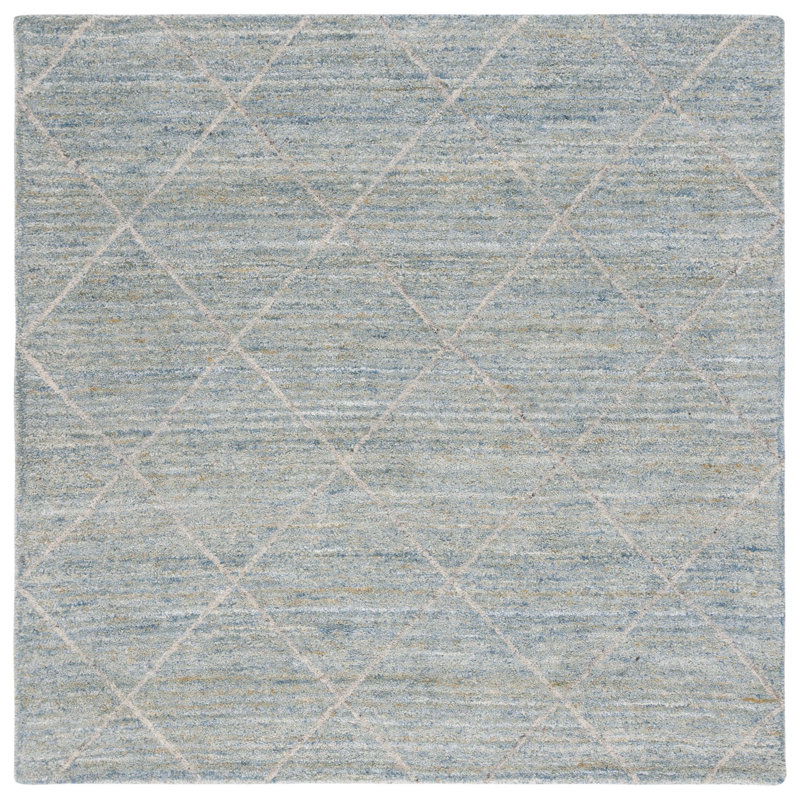Tapis bleu clair en laine touffeté à la main Moniz, Carré de 6 pi
