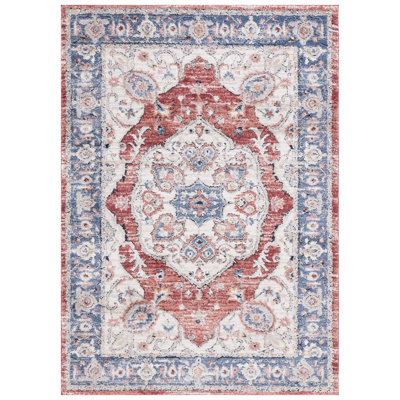 Tapis oriental en polypropylène tissé à la machine en bleu / rouge