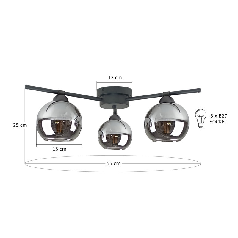 Bozon 3-light Flush Mount, Black