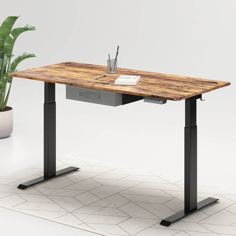 Bureau debout à hauteur ajustable avec tiroir, Rustique / noir, H 27,7 po x l 63 po x P 24 po