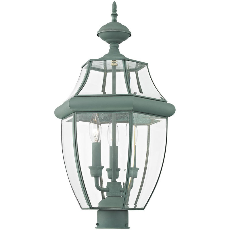 Luminaire suspendu d'extérieur à 3 lumières avec abat-jour en verre transparent, Vert-de-gris