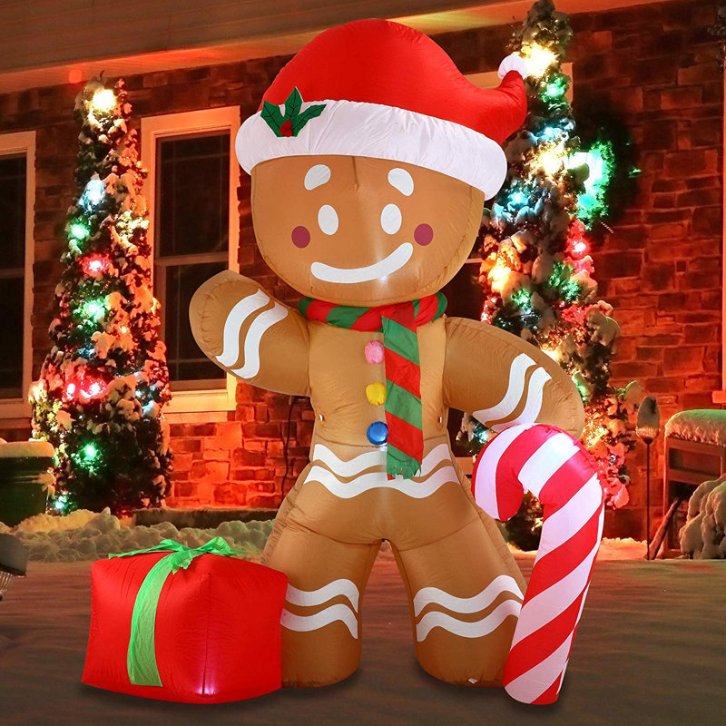 Bonhomme de pain d'épice gonflable de Noël 8 pi avec canne en bonbon