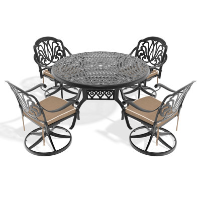 Table de jardin - 5 pièces, aluminium, siège coulissant en aluminium à 360 degrés pour 4 coussins d'eau, table de 48,03 po, apparence élégante