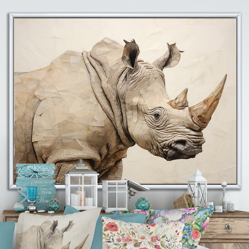 Puissant rhinocéros II, H 34 po x l 44 po x P 1,5 po, Cadre flottant blanc
