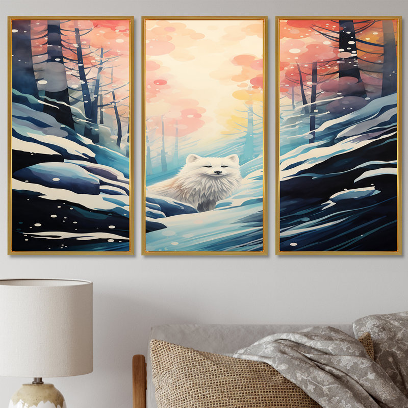Driskell - ensemble d'art mural animal loup, Cadre flottant doré, H 40 po x l 60 po x P 1 po