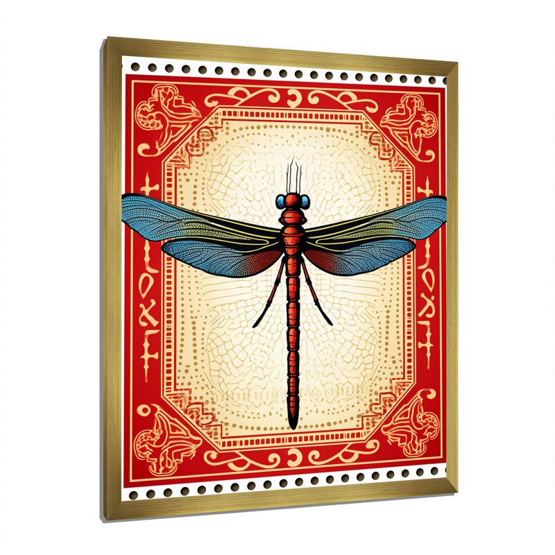 Illustration rétro de la libellule bleue I, H 44 po x l 34 po x P 1,5 po, Encadrement doré