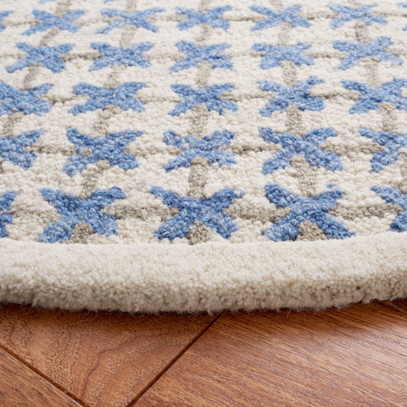 Dietrich Hand Tufted Wool/Cotton Geometric Rug in Ivory, Round 4'