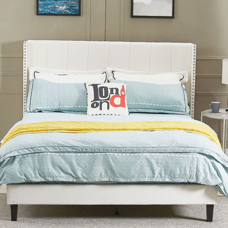 Janaila Tufted Upholstered Platform Bed, Queen, Beige