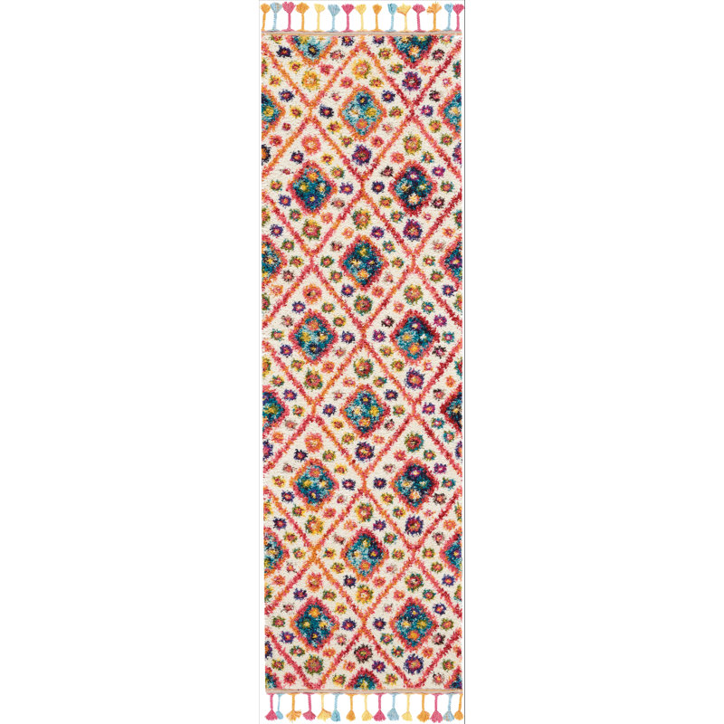 Tapis ivoire Lucina Tribal Bohemian, Tapis de couloir 2 pi 3 po x 8 pi