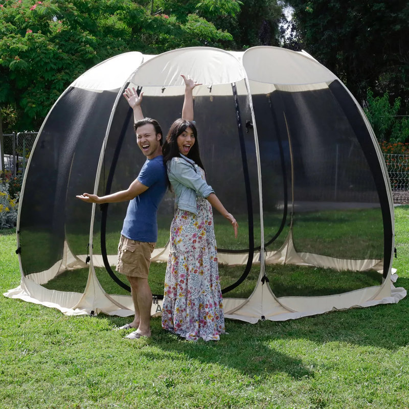 12' x 12' Beige Fiberglass Pop-Up Screen Tent Canopy