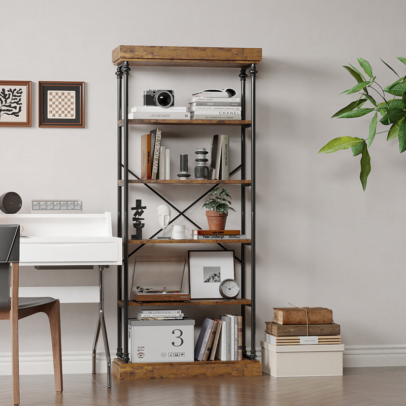 Iron Bookcase, 187.5 cm H x 37.4 cm W x 92.5 cm D x, Brown