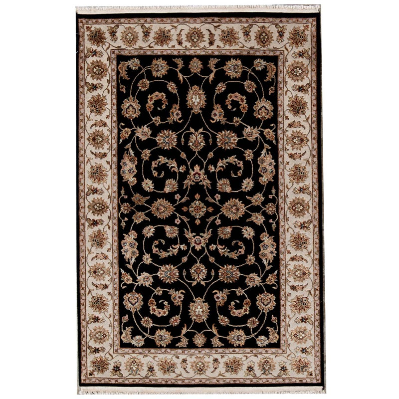 Hand-Knotted High-Quality Black and Beige Area Rug