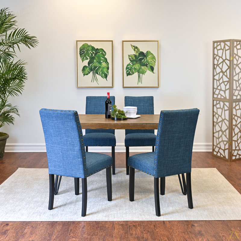 Ensemble de salle à manger 5 pièces, table à manger en épingle à cheveux avec 4 chaises, Bleu