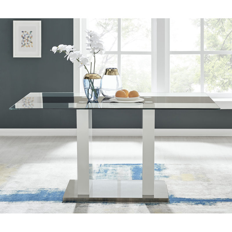 Ransart Modern Luxury Glass & Metal Dining Table Set With 6 Soft Touch Faux Leather Dining Chairs, White