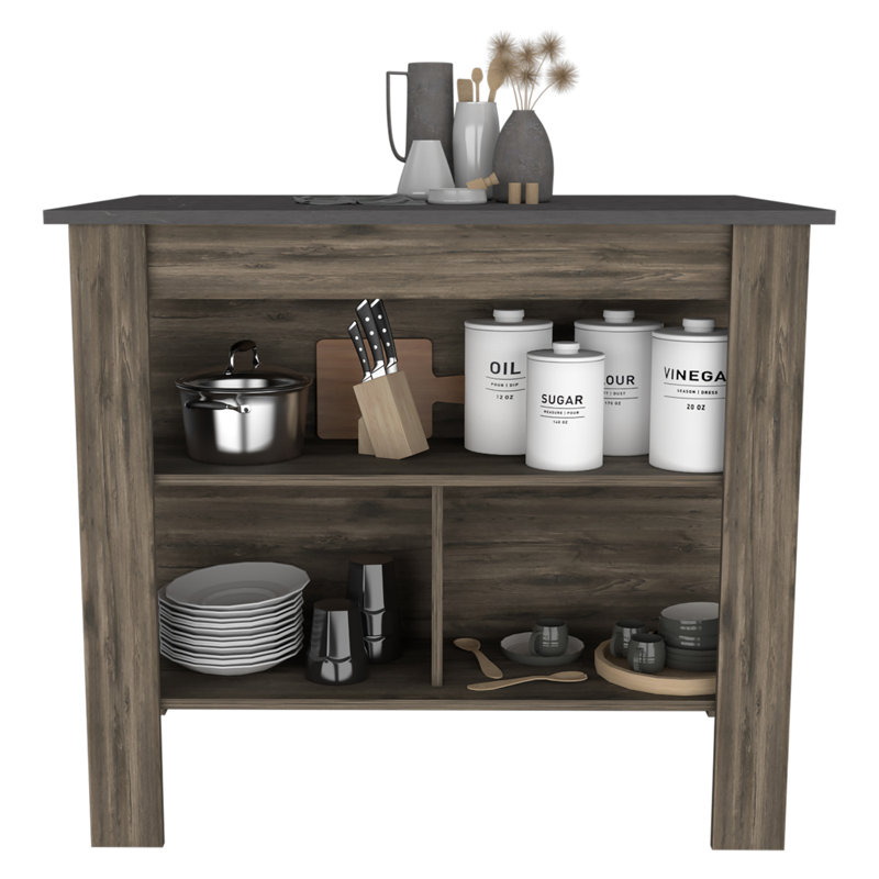 Brooklyn Antibacterial Surface Kitchen Island, Three Concealed Shelves, Espresso