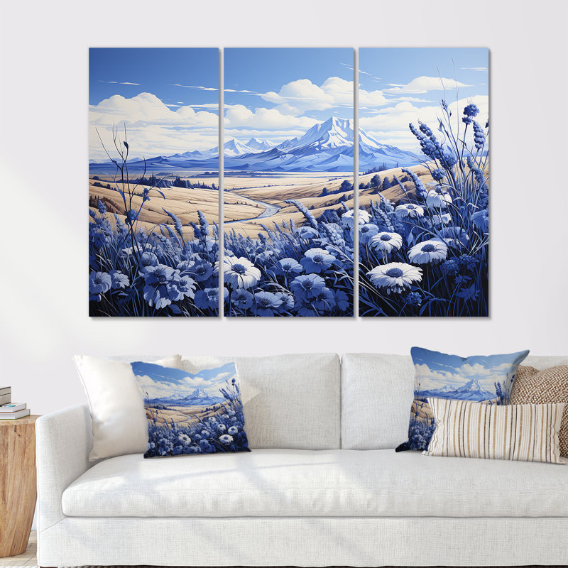 «Mountain Cornflowers Field Charm», ensemble d'art mural sur toile, Toile tendue, H 28 po x l 36 po x P 1 po
