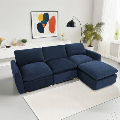Canapé modulaire de 100 po, canapé en L avec canapé-lit, repose-pieds mobile, canapé en chenille confortable
