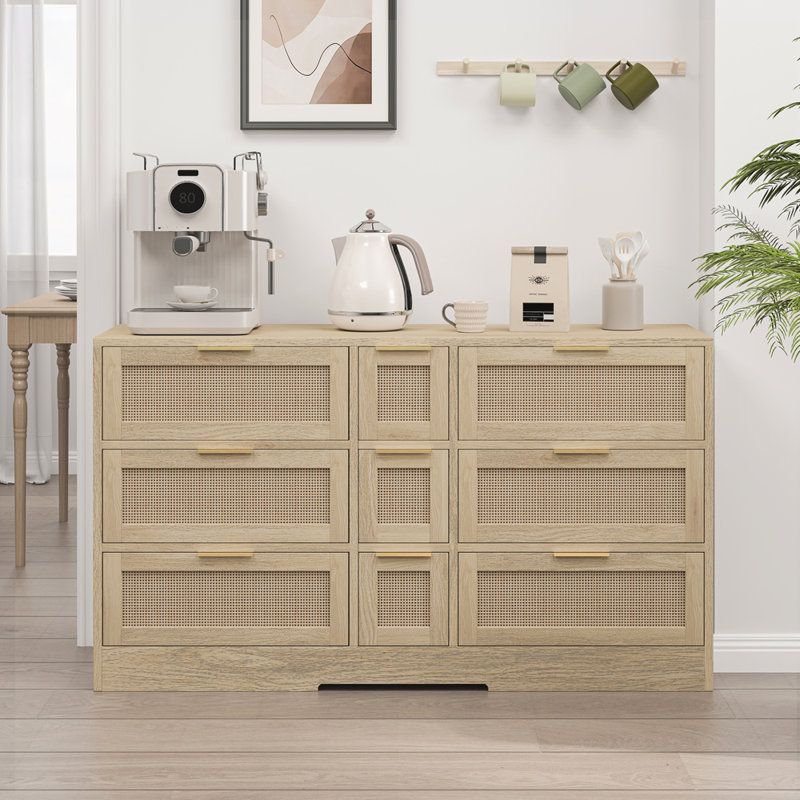 Rattan Locker With Drawers Console Table, Natural