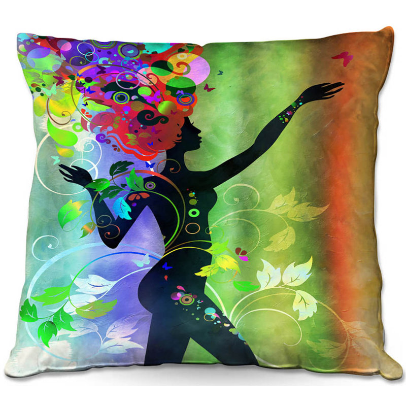 Coussin décoratif carré 3 canapé wondrous, 16 po x 1 po, Vert / orange / noir