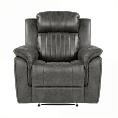 Neutral Gray Microfiber Reclining Arm Chair by  for Cozy Living Room Relaxation, Transitional Style