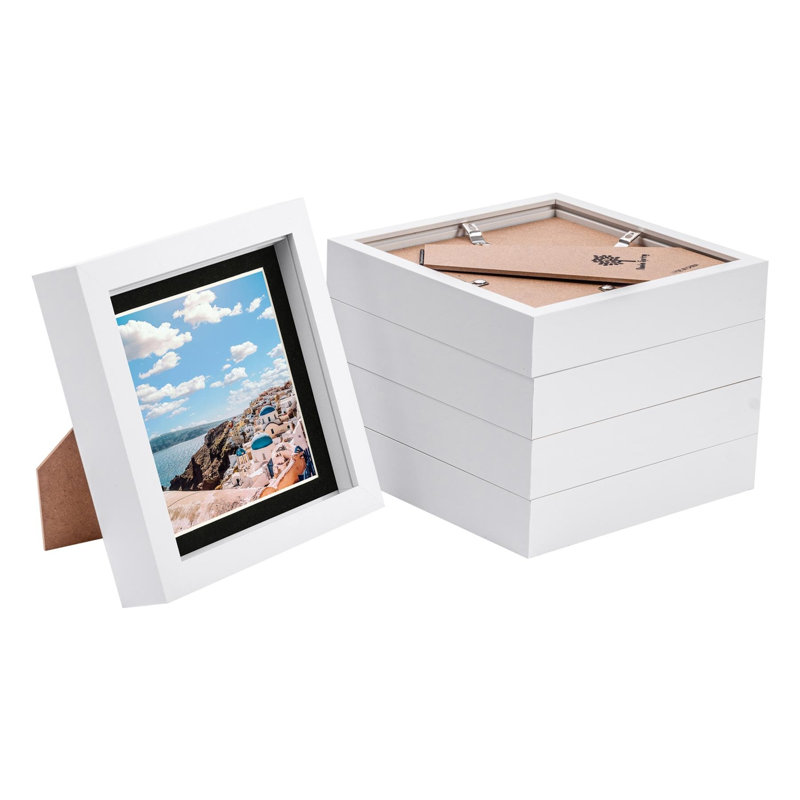 Nicola Spring - 6" x 6" White 3D Box Photo Frames, Black, 4" x 4"