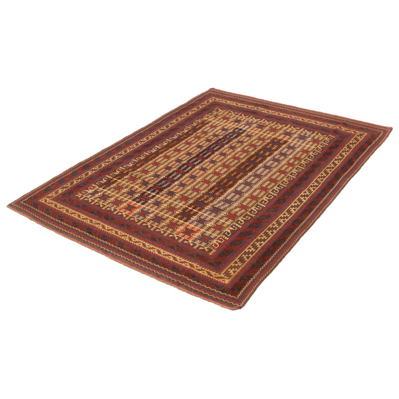 Tapis rouge foncé noué à la main de conception unique 5 pi 11 po x 8 pi 5 po Joban