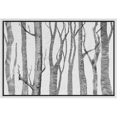 Lignes géométriques blanc cassé, troncs de bouleaux, décor de ferme, art moderne de style rustique, décor douillet encadré sur toile