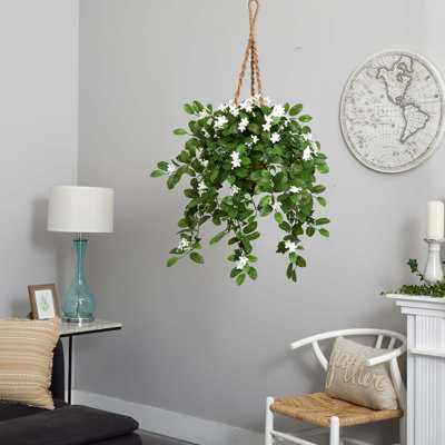 44'' Faux Flowering Plant in Wood Basket