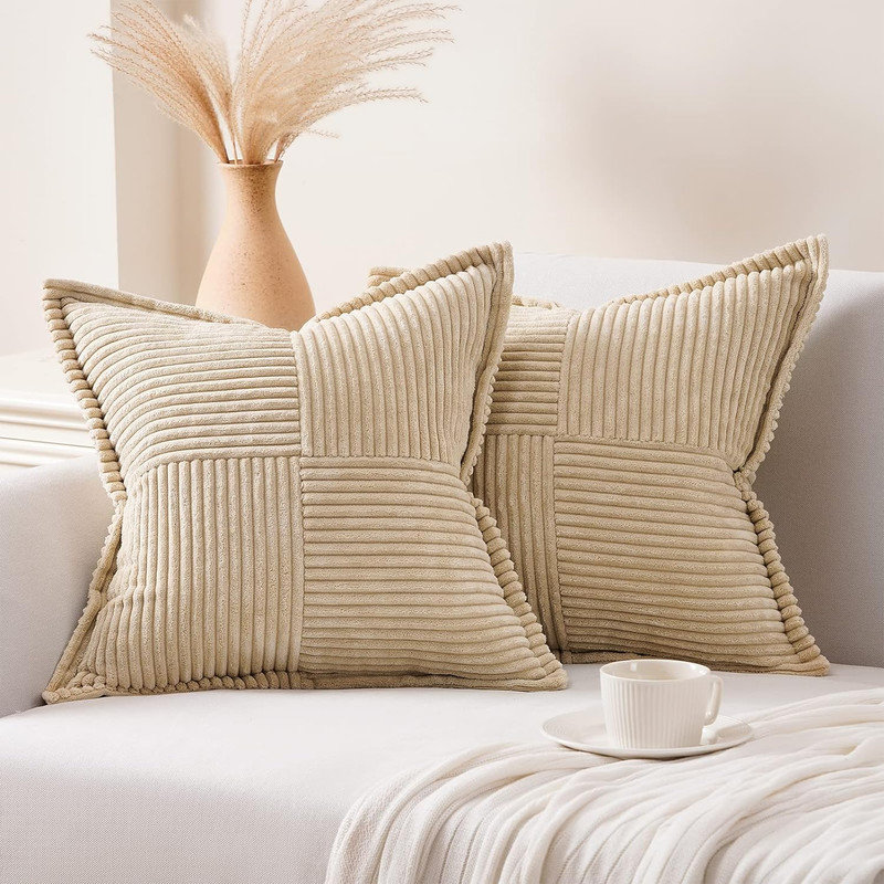 Housse de coussin carré en velours côtelé, H 18 po x l 18 po, Tanné