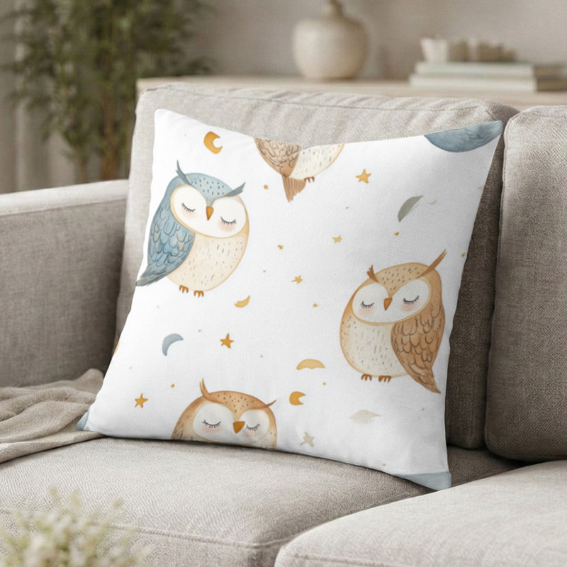 Coussin décoratif à imprimé animal - Coussin Sleepy Owls, H 18 po x l 18 po