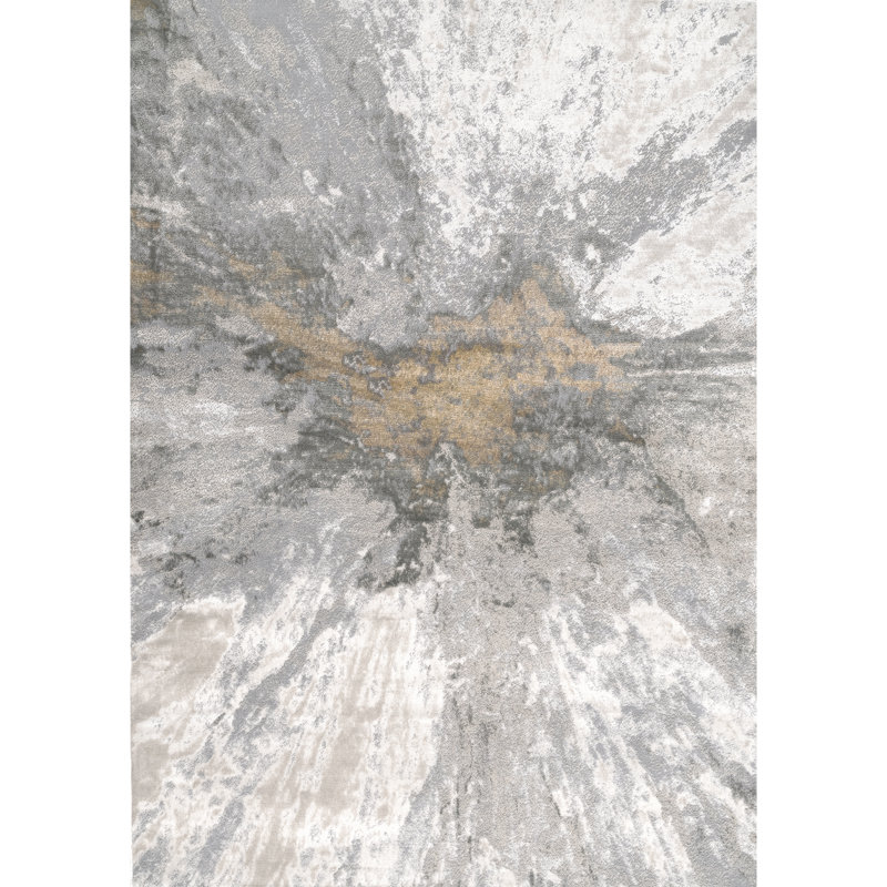 Ogrady Modern Abstract Power Loom Silver Rug, Rectangle 8' x 10'