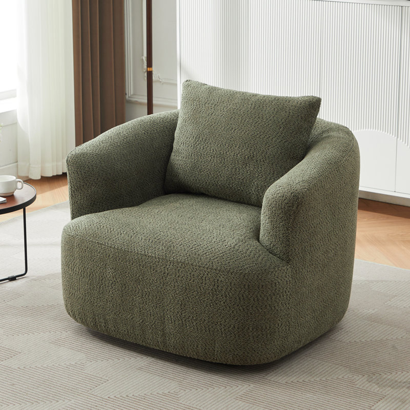 360° Chenille Upholstered Swivel Barrel Chair Accent Sofa with Throw Pillow for Living Room Bedroom Office Hotel, Green