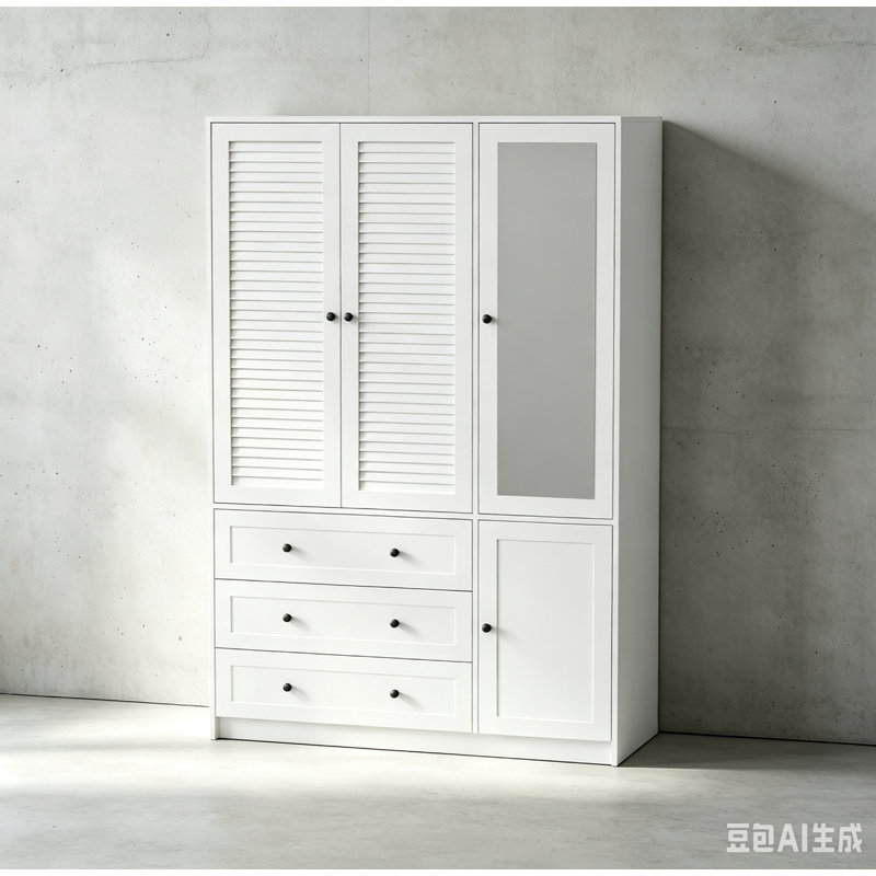 Armoire 70 po avec miroir, armoire en bois à 3 tiroirs, blanc, Blanc