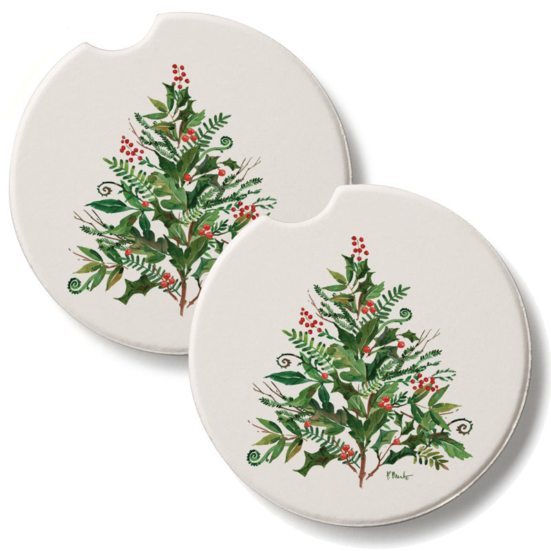 Peppermint Tree 2 Pack Stone Car Coasters