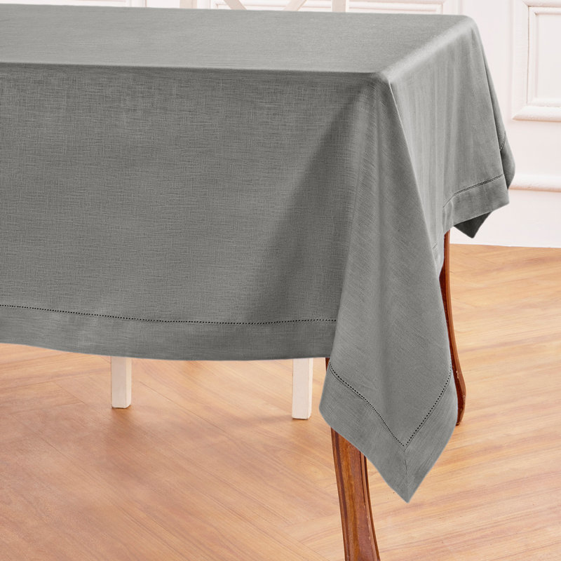 100% Pure Linen Hemstitch Table Cloth - Classic Hemstitch, 90" x 60", Steel Gray