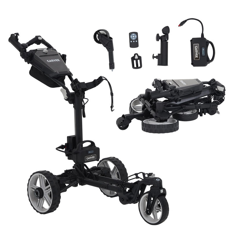 Chariot de golf électrique avec télécommande, batterie lithium 265 Wh, portée de 27 trous, double moteur, capacité de franchissement de pentes jusqu'à 25°, étanchéité IP55, capacité de charge de 32 kg, chariot de golf pliable