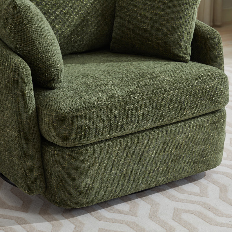Upholstered Swivel Chair With 2 Side Pillows,  Green Chenille