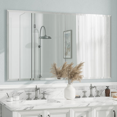 Aevar Tempered Glass and Beveled French Cleat Mounted Wall Mirror