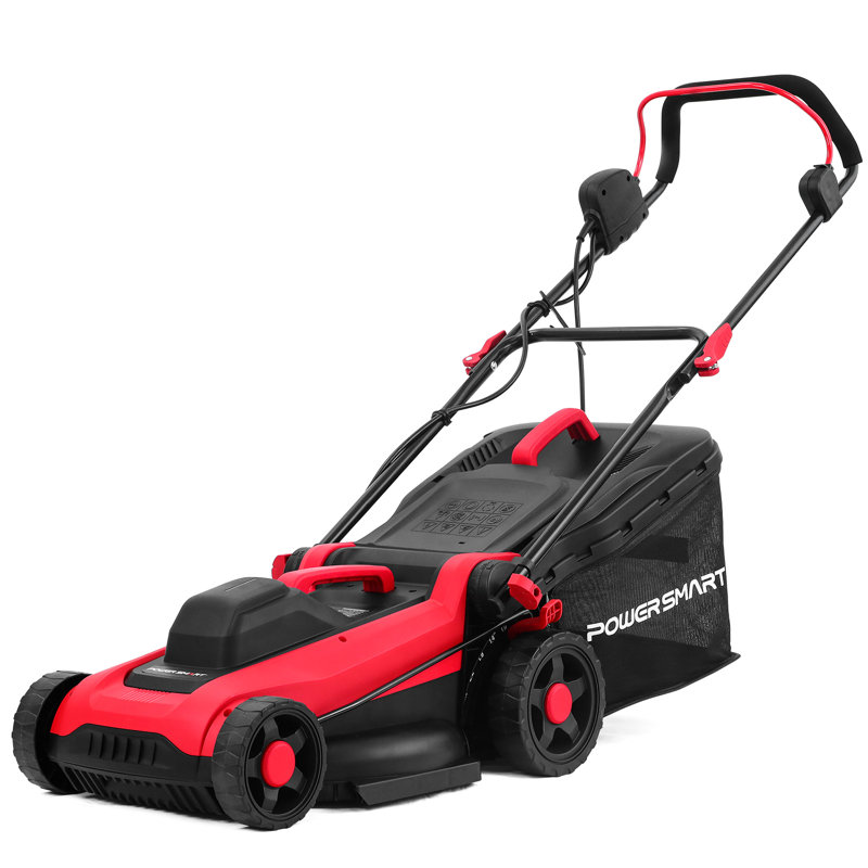 Powersmart 14-Inch 12.5A Corded Electric Lawn Mower, 3400RPM Motor,  Single-Level Cutting Heights, With 10-Gallon Bag, For Efficient Lawn Care, 2-Year Warranty