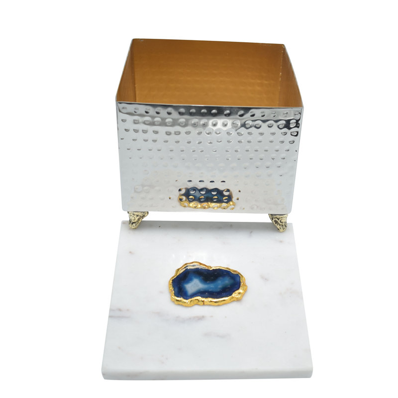 Boîte à bijoux en acier martelé, H 3,5 po x l 8 po x P 8 po