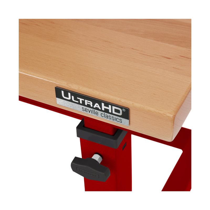 Seville Classics UltraHD Adjustable Height Workbench, 60" W x 24" D x 28.5" - 42" H, Red