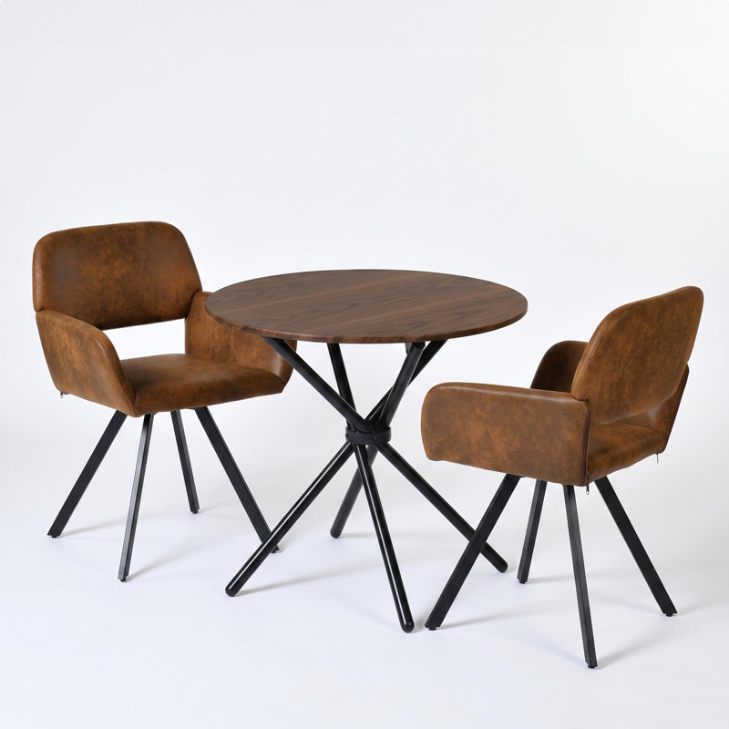 Ensemble de table de salle à manger 3 pièces avec 2 fauteuils pivotants rembourrés, Brown, Californie - brun